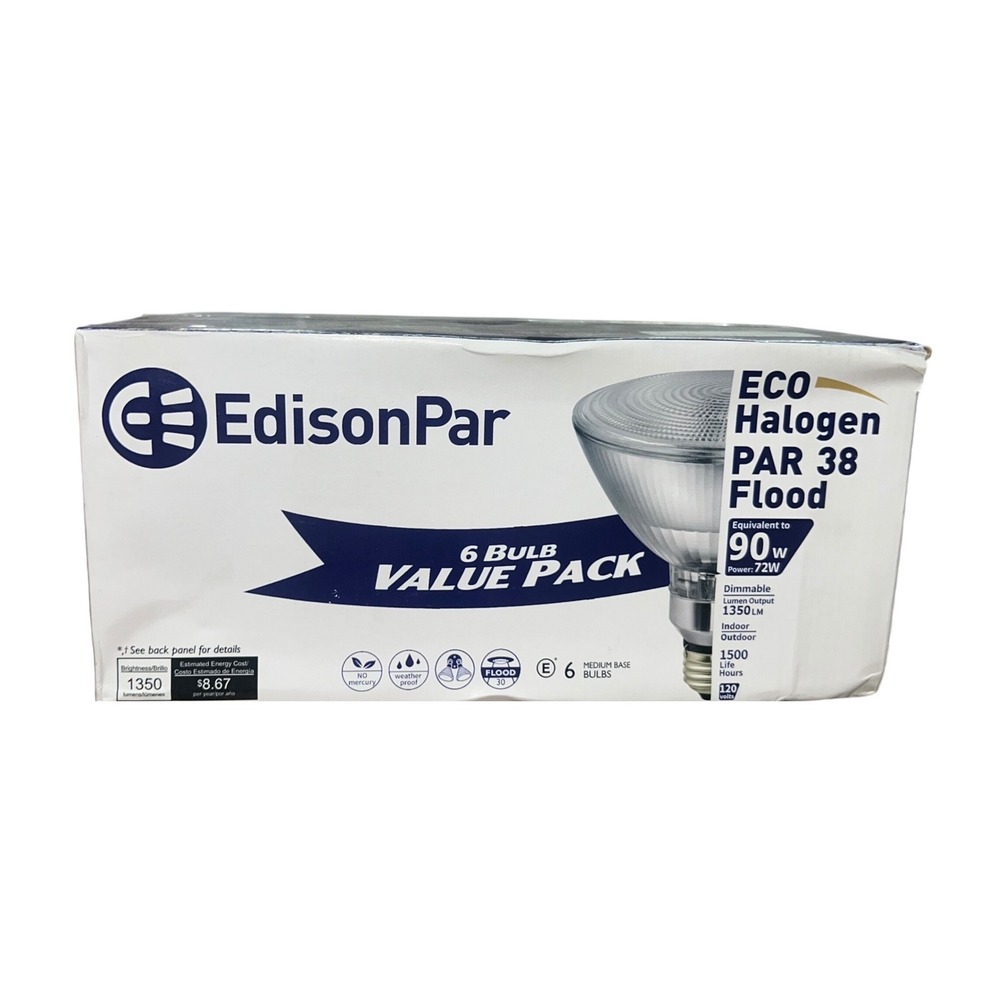 EdisonPar ECO Halogen PAR 38 Flood Light Bulbs 90W Equivalent 6 Pack Dimmable